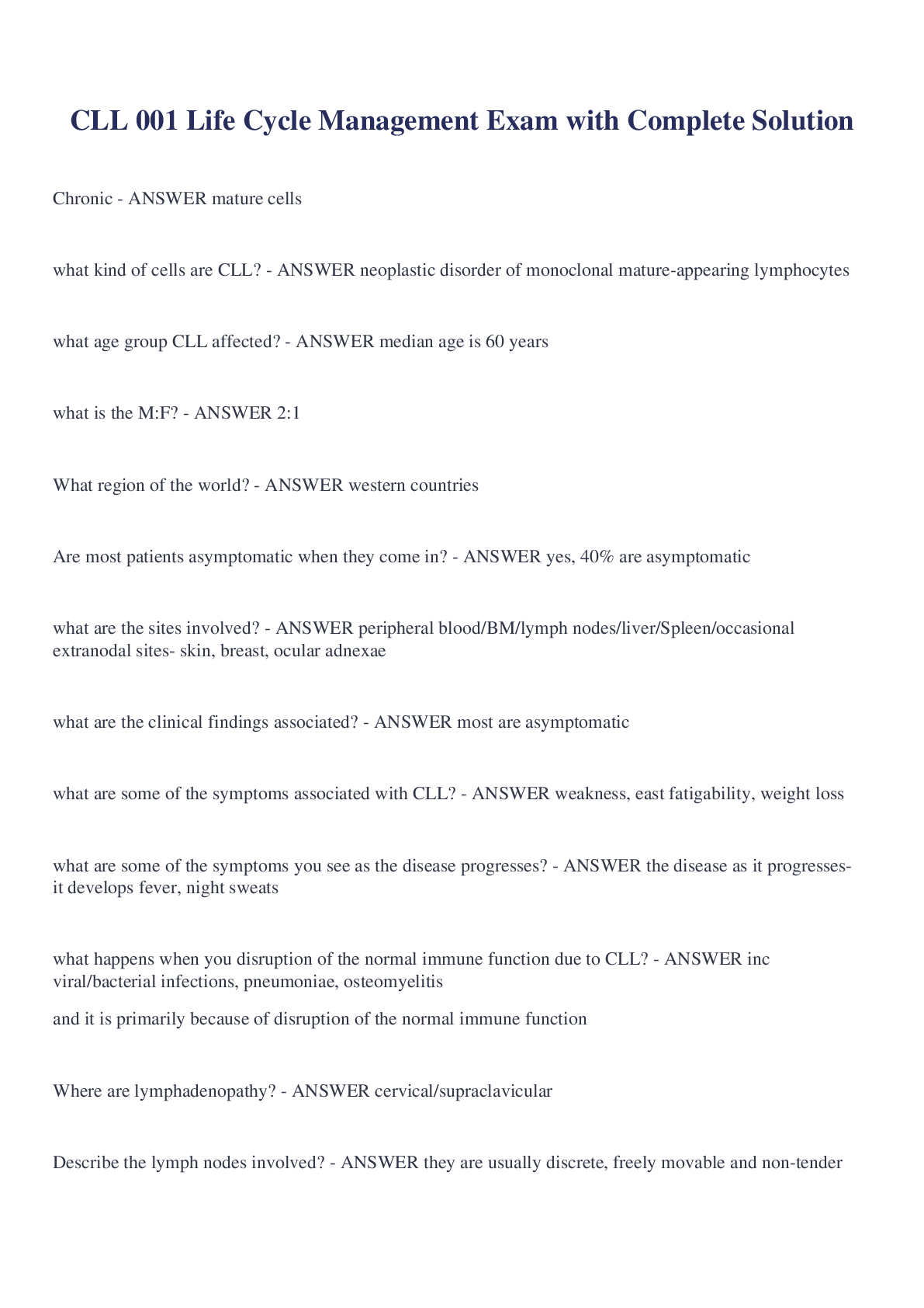 Preview image of CLL 001 Life Cycle Management Exam with Complete Solution document